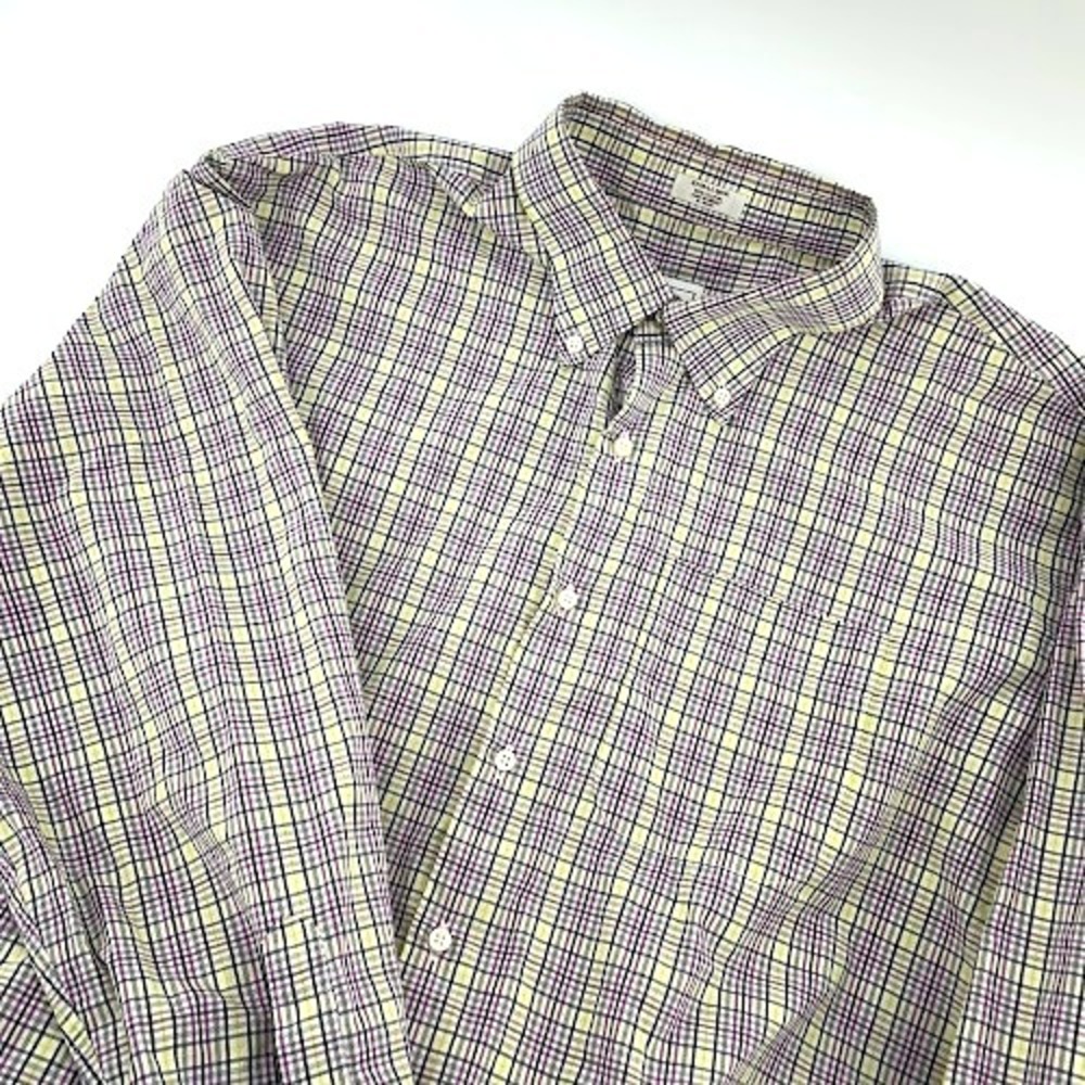 Peter Millar Button Down Shirt Mens XL Purple Yellow Plaid‎ Long Sleeve Work